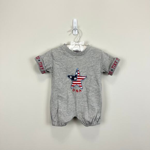 Vintage USA Flag Tiny Tee Shortall Romper 3-6 Months - Picture 1 of 9